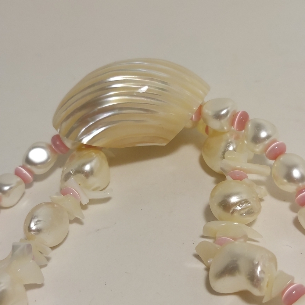 Freshwater Pearls & Pink Beads Shell Pendant Necklace Double Strand Magnetic - Picture 10 of 13